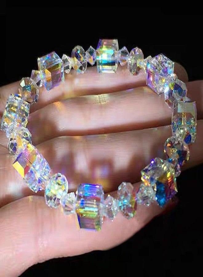 CACALOSS Crystal Bracelet for Women Fashion 7 Inch Approximately Rainbow Sparkling Crystal Bracelet with Adjustable Elastic Cord (Purple) - Image 2